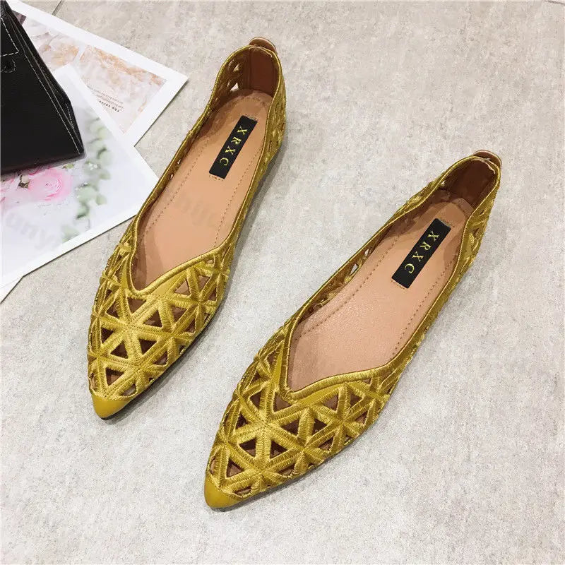 2025 Women Summer Pointed Versatile Hollow Leisure Flat Soled Shoes Comfortable Lightweight Sandals Fashion Elegant Single Shoes Lootquake LLC