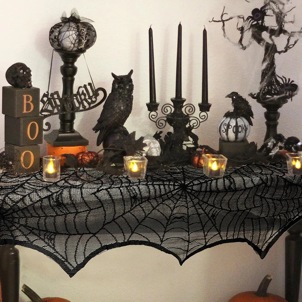 Halloween Decorations Set Spider Web Table Runner Fireplace Scarf Cover Tablecloth 3D Bats Wall Stickers Halloween Party Decor Lootquake LLC