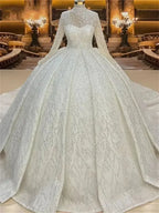 Custom High Neck Ball Gown Wedding Dress | Beaded Arabic Gown - Femstylo