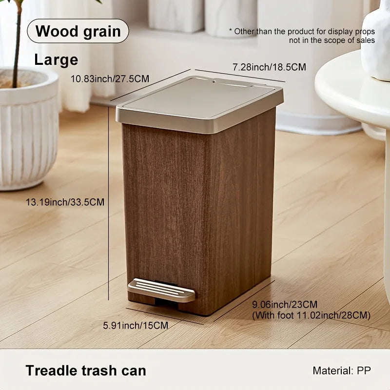 Large Capacity Trash Can，Elegant Wood Grain Design。Durable Plastic，Mute off，Save Space。Suitable for Kitchen、Bathroom、Office、Bedr Lootquake LLC