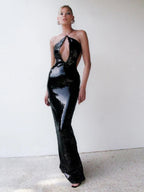 VC Women'S Luxury Party Dress Sexy Backless Black Sequins Long Dress For Special Events Female Clothing