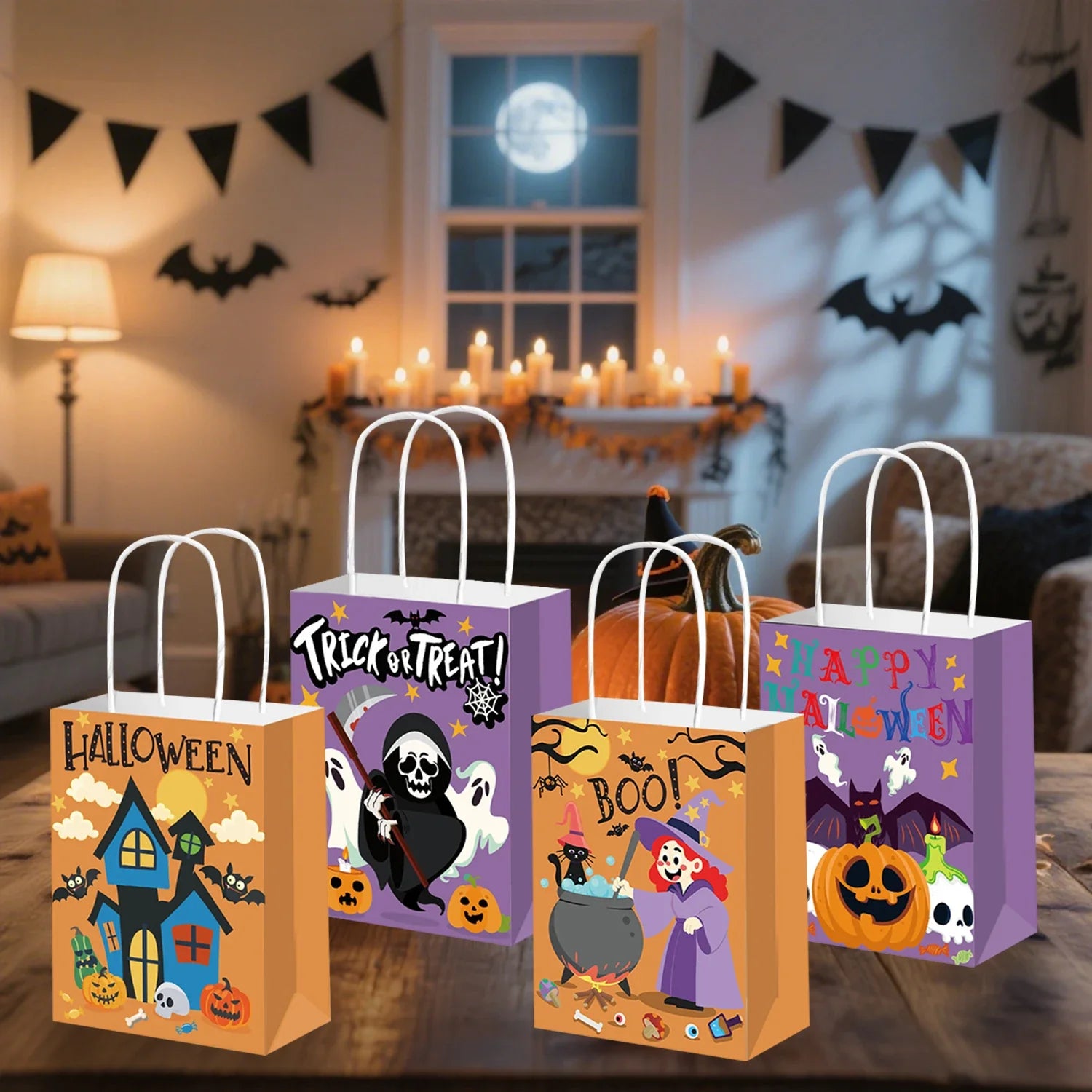Halloween Coloring Poster for Kids Doodle Tablecloth/gift bag Cute Pumpkin Castle Background Decor Party Activity Art Paper Lootquake LLC