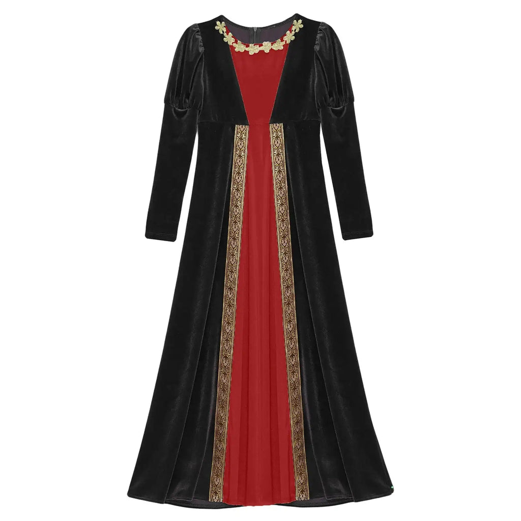 Girls Velvet Medieval Princess Dress Long Sleeve Renaissance Retro Robe Ancient Roman Long Dress for Halloween Carnival Party