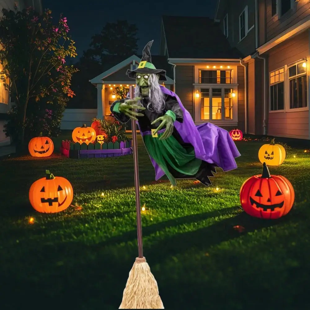Flying Witch Halloween Decor Flying Hover Witch Realistic Halloween Witch Decor On Broom Halloween Decorations For home garden Lootquake LLC