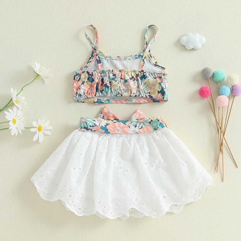 Toddler Girl Boho Chic Sleeveless Top and Denim Skirt Set with Embroidered Details and Matching Belt - 3 Piece Outfit Lootquake LLC