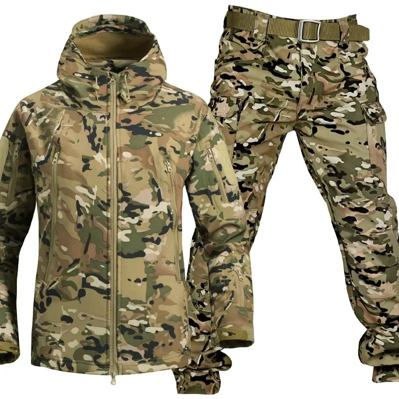 5XL Shark Skin Soft Shell Autumn and Winter Plush Thickened Mountaineering Tactics Training Breathable Windproof Charge Suit Lootquake LLC
