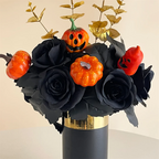 Halloween Decoration Artificial Flowers Bouquet With Pumpkins & Black Roses, Halloween Table Centerpiece For Dining Living Room Lootquake LLC