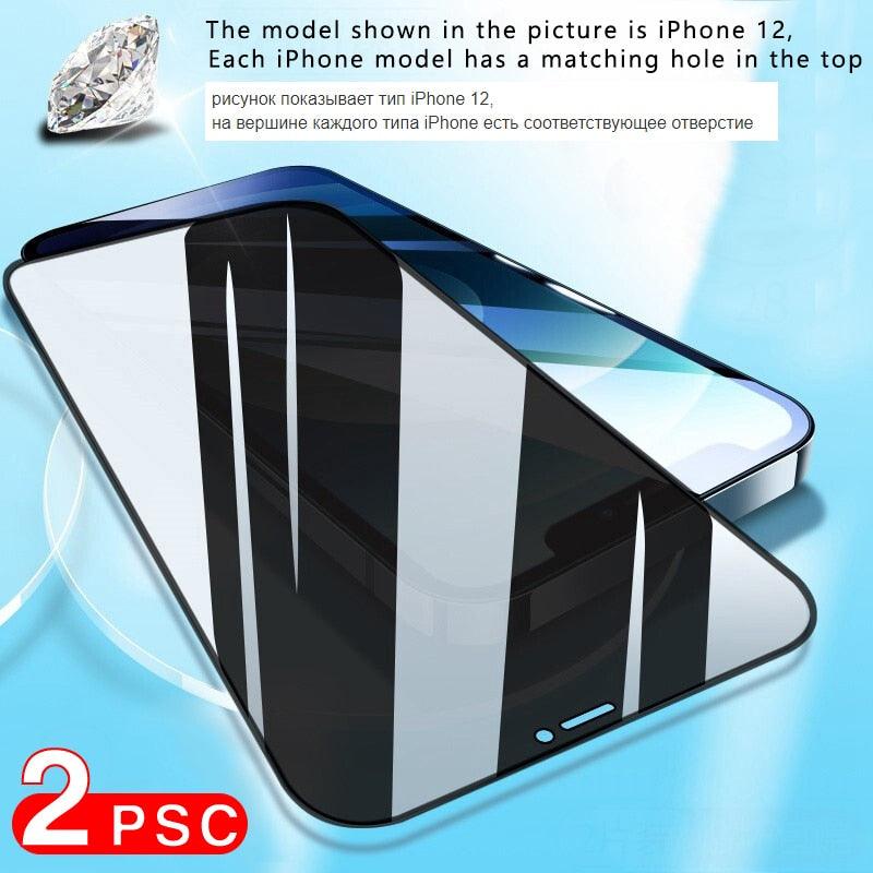 2pcs Full Cover Screen Protector For iPhone 11 12 13 PRO MAX Privacy Glass For iPhone 14 Pro XS Max XR 13 12 mini Tempered Glass Tempered Glass Screen Protector Film 9H Hardness Anti Scratch Screen Protector Stevvex