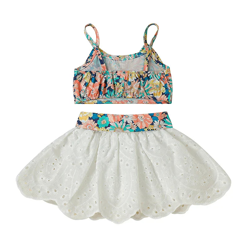Toddler Girl Boho Chic Sleeveless Top and Denim Skirt Set with Embroidered Details and Matching Belt - 3 Piece Outfit Lootquake LLC