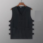 Vintage Vest Men Cotton Linen Shirt Kung Fu Vest Summer Tank Top Tang Suit Traditional Chinese Clothing Sleeveless Open Cardigan Lootquake LLC