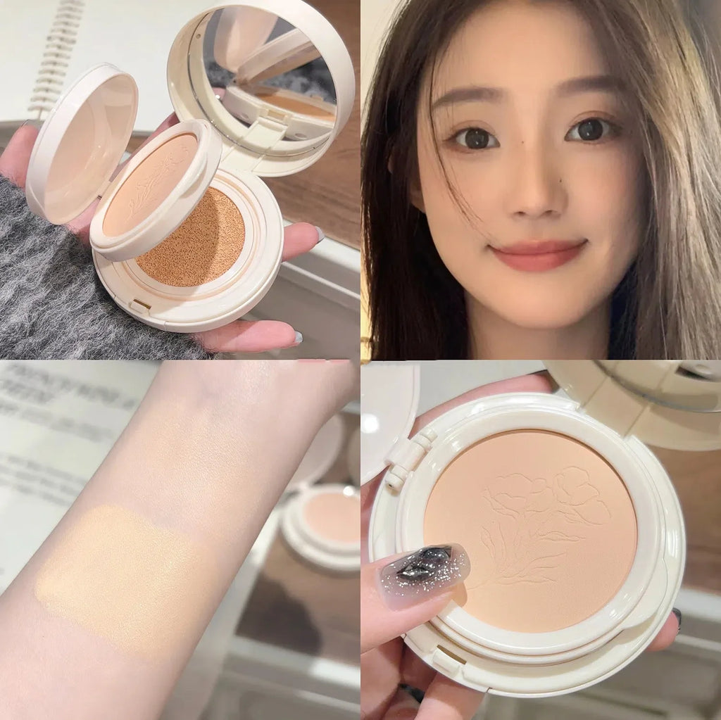 Matte Face Pressed Powder Oil Control Natural Full Coverage Moisturizing Whitening Foundation Cream Base Makeup 2 In 1 Cosmetic Lootquake LLC