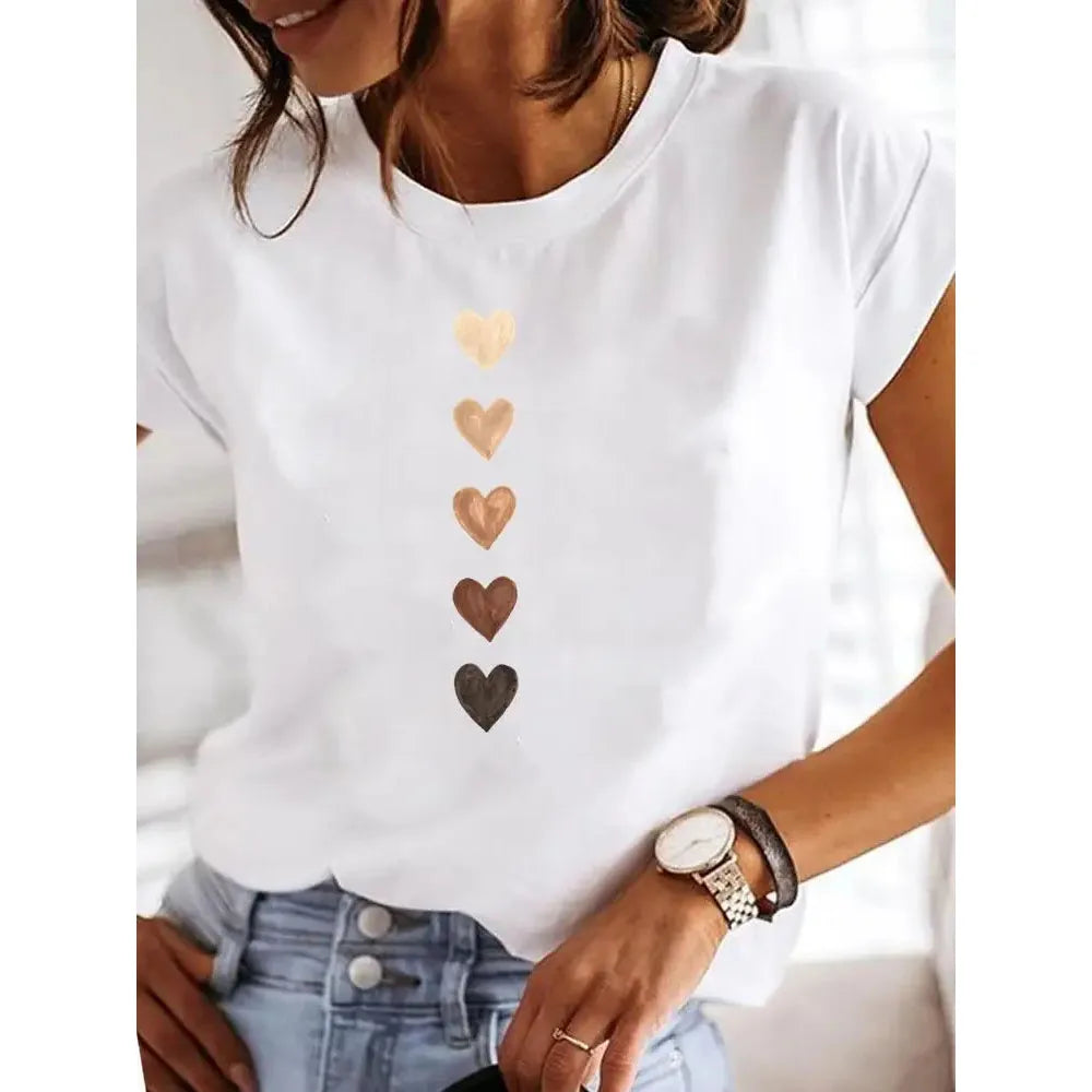 Heart Vibe: Stretchy 90s O-Neck Tee THRIXINE