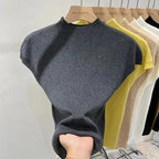 Half High Collar T-shirts Flying Sleeve Design Slim Knitted Sleeveless Top Women Simple Comfortable White T-shirts Summer 2025