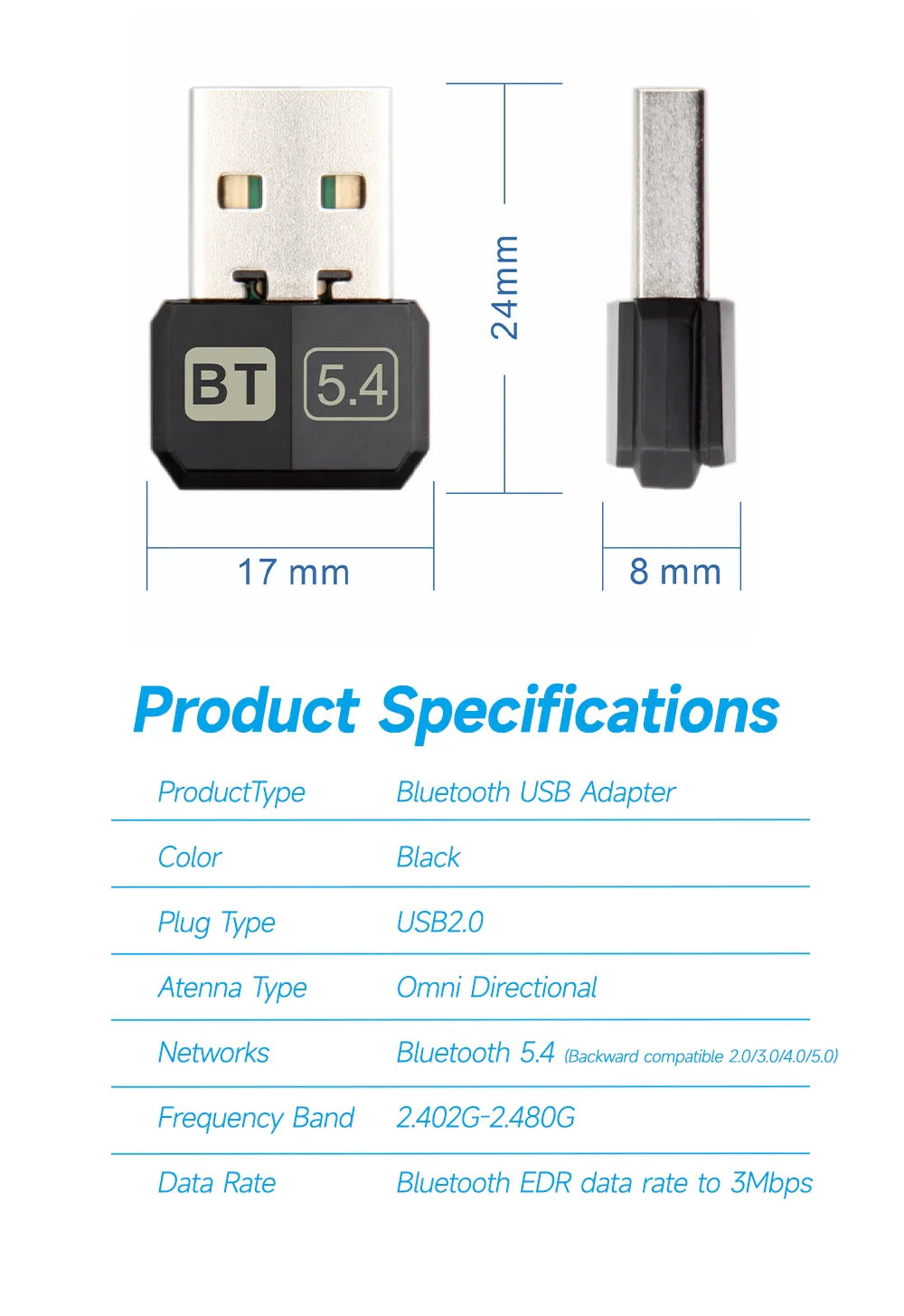 USB Bluetooth 5.4 5.3 Dongle Adapter for PC Speaker Wireless Mouse Keyboard Music Audio Receiver Transmitter Drive free Lootquake LLC