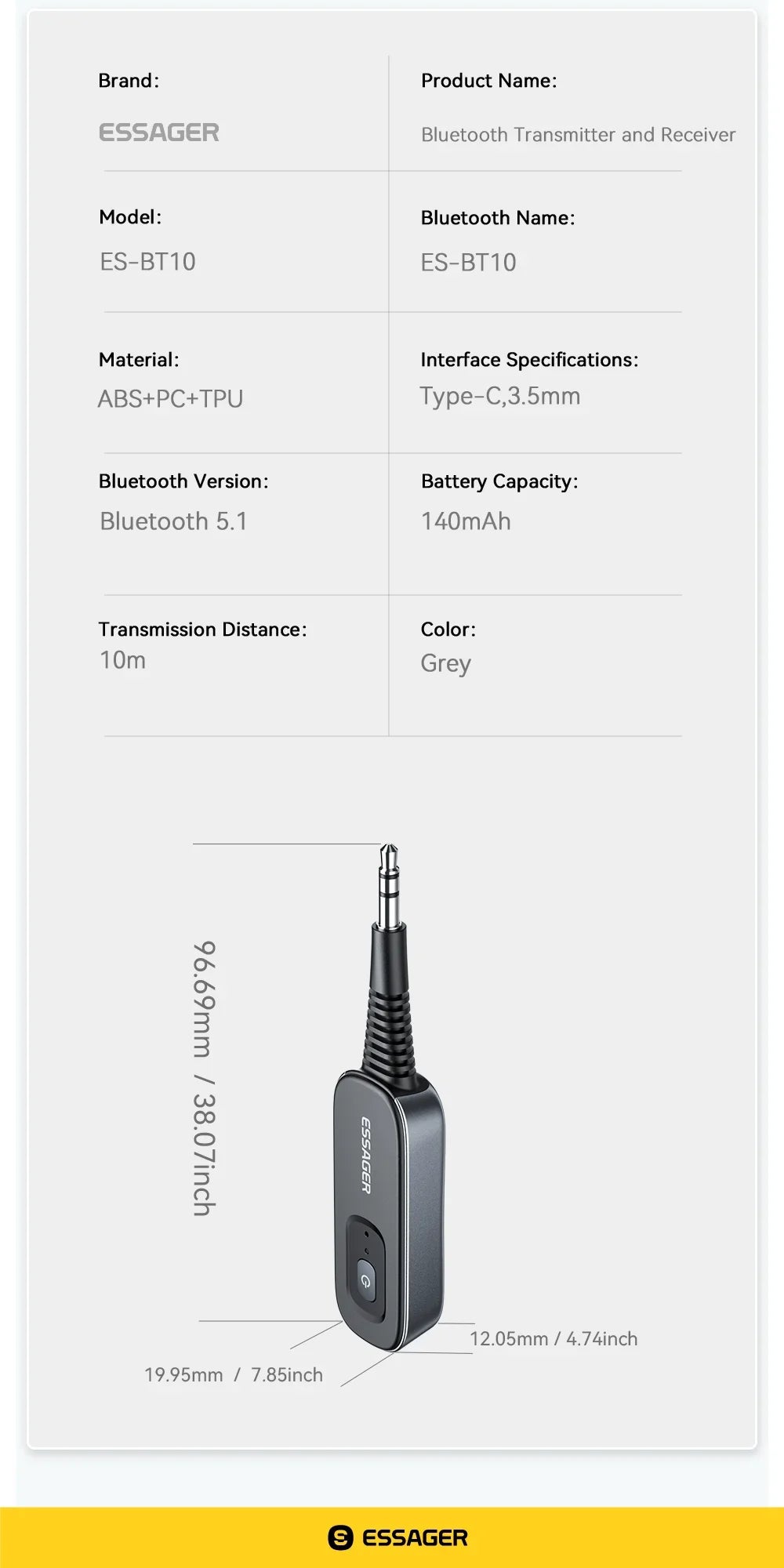 Essager Bluetooth 5.1 Audio Receiver Transmitter 3.5MM 3.5 AUX With Mic Stereo Music Wireless Adapter For  PC TV Car Speakers Lootquake LLC