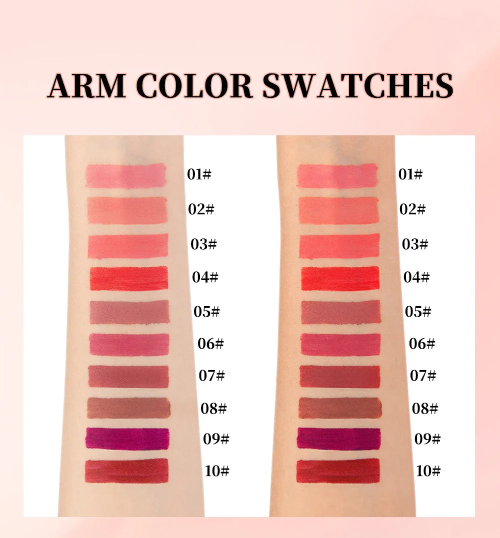 QIBEST 10 Colors Nude Matte Liquid Lipstick Waterproof Silky Lip Gloss Non-Stick Cup Lasting Purple Red Lip Tint Durable Makeup Lootquake LLC