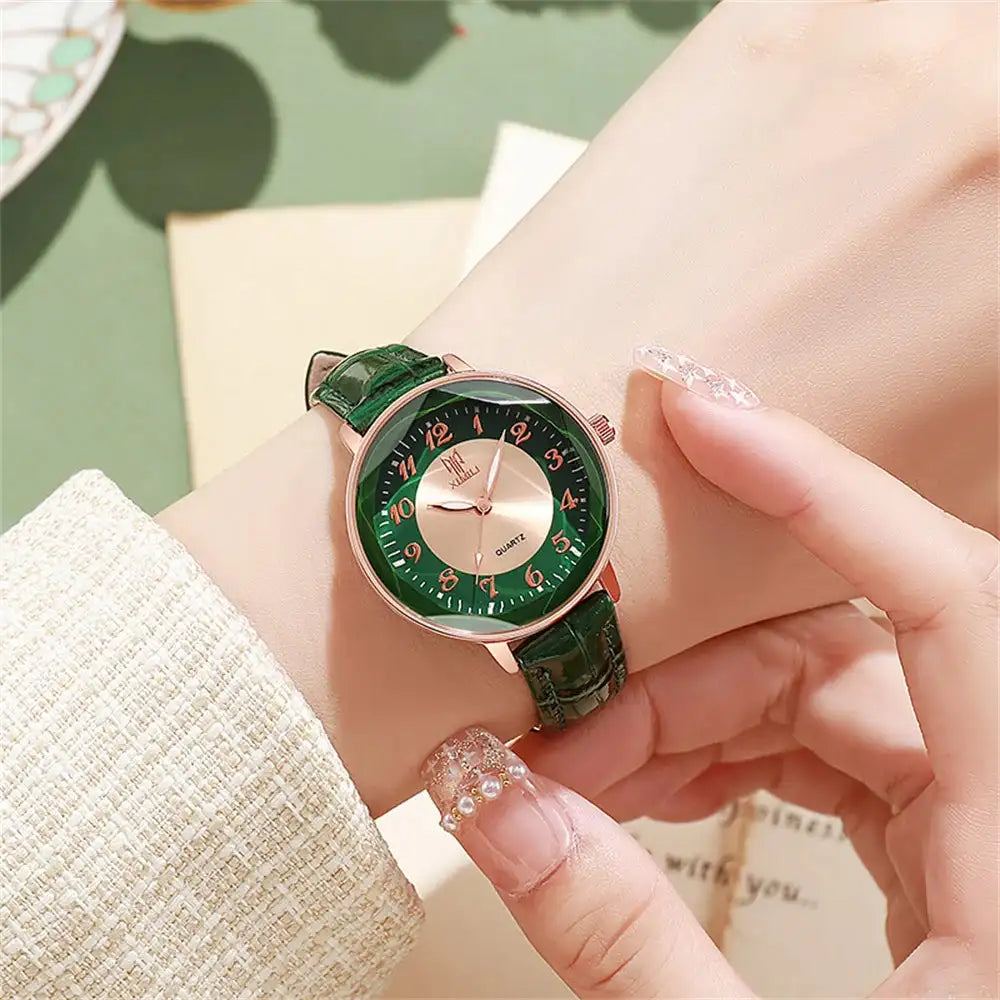 Women's Watch Simple Arabic Numerals Quartz Watch Fashionable Pink Leather Lady Business Clock Wristwatch