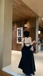 Summer Vacation Dress Thailand Style Open-back Halter Neck Age-reducing Photography Beach Long Dress Belted