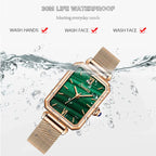 Women's Rectangular Green Dial Mesh Band Quartz Watch
