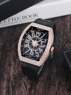 Luxury Diamond wristwatch for women Fasion and elegant quartz watch with silicone watchstrap Waterproof luminous Tonneau watch