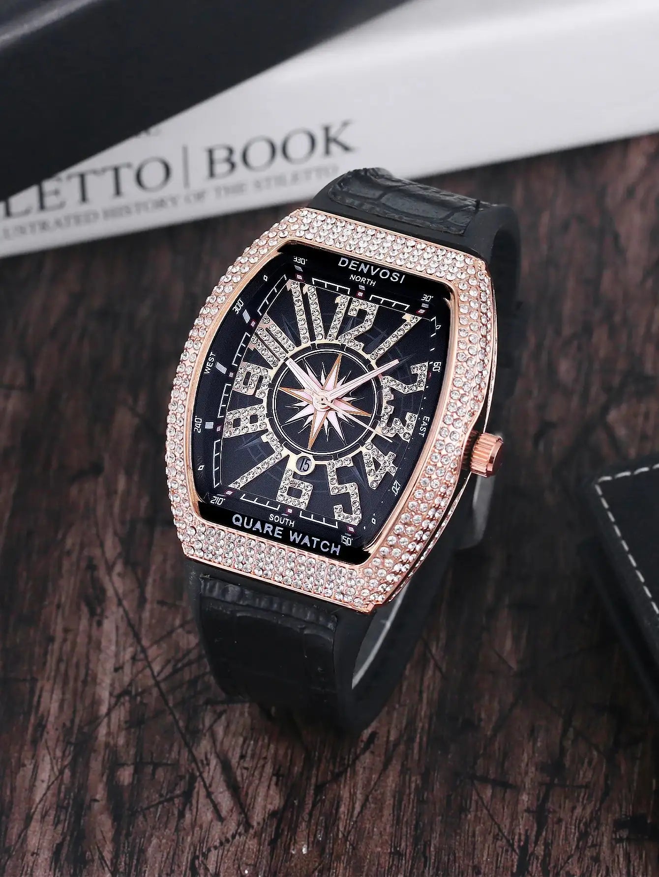 Luxury Diamond wristwatch for women Fasion and elegant quartz watch with silicone watchstrap Waterproof luminous Tonneau watch