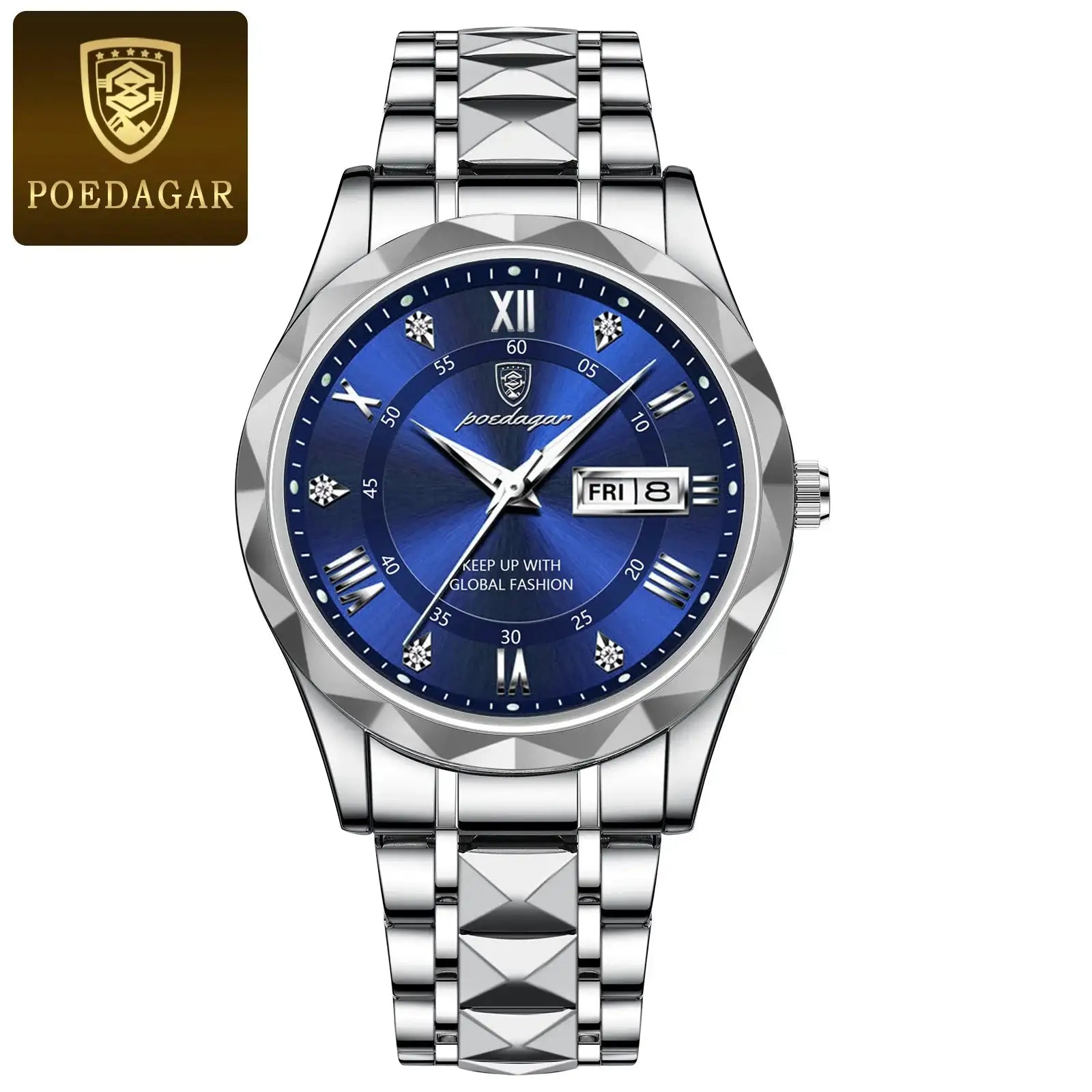 POEDAGAR Business Men's Watch Waterproof Luminous Stainless Steel Date Week Watches For Man Fashion Luxury Quartz Men Wristwatch