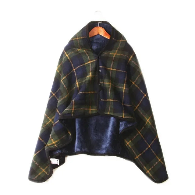 Thick Plaid Blanket Warm Winter Wearable Blanket Adults Office Travel Soft Fleece Throw Blankets With Button Home Shawl Lootquake LLC