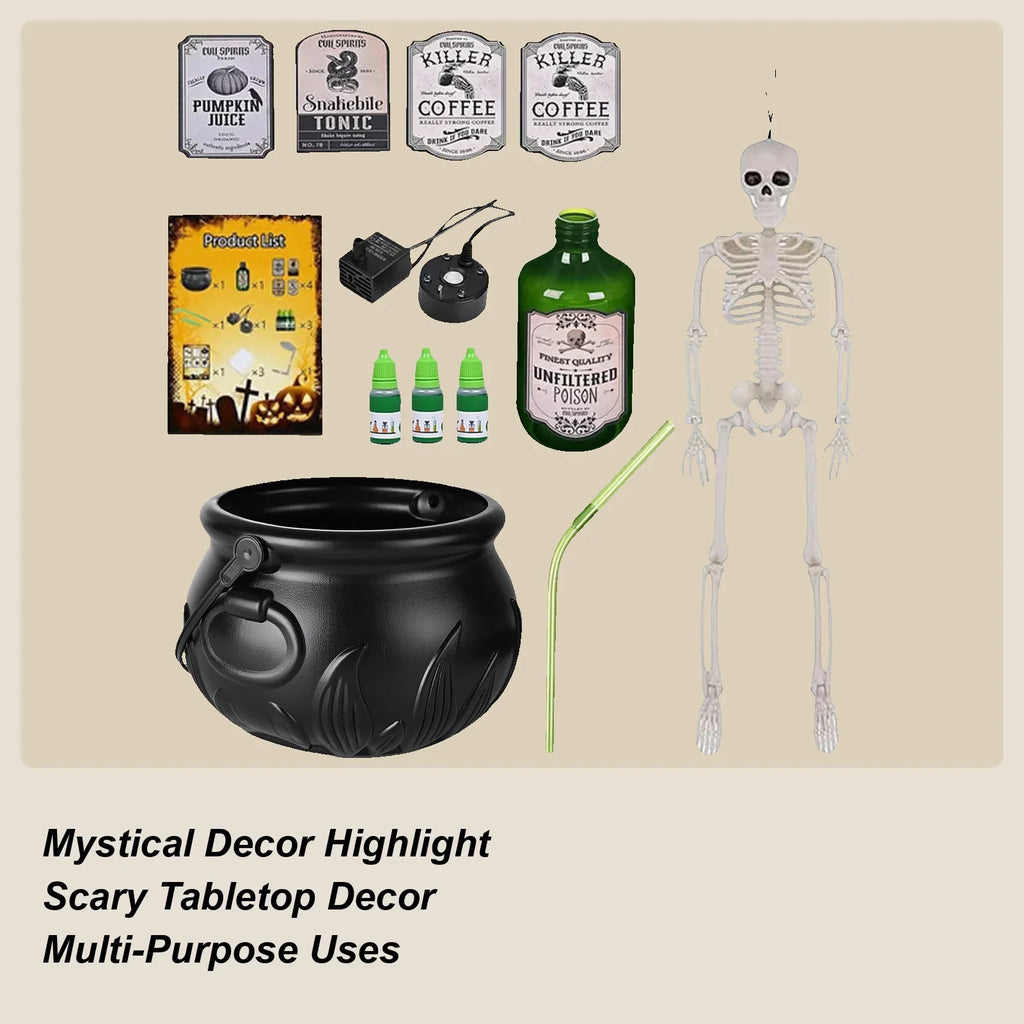 Halloween Decorations Indoor Cauldron Halloween Decor With Floating Potion Bottles And Diffuser Black Plastic Witches Bowl Lootquake LLC