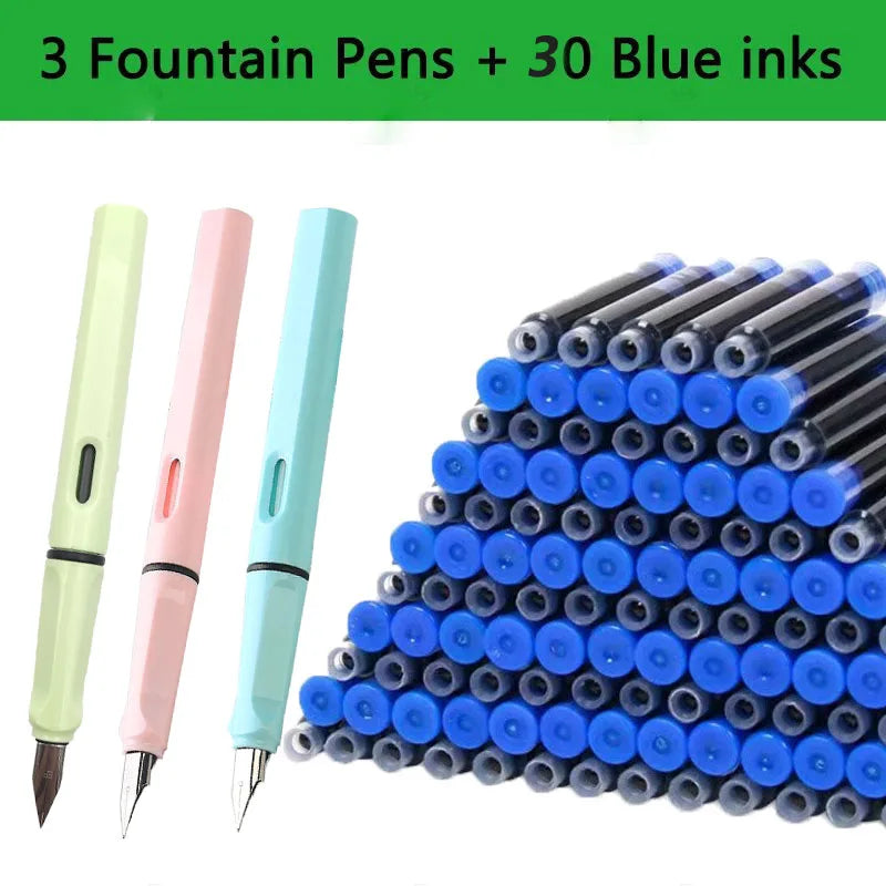 33 Pcs Kawaii Fountain Pen Replaceable Ink Set Black/Blue/Red ink EF 0.38mm School Pens Office Supplies Stationery for Writing Lootquake LLC