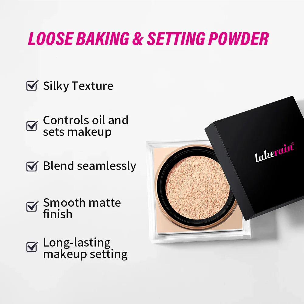 Loose Baking&Setting Powder Long Lasting Oil Control Natural Face Matte Waterproof BrighTening Loose Powder Makeup Cosmetics