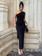 Black Backless Maxi Dress | Sexy Split Sleeveless Party Gown -femstylo