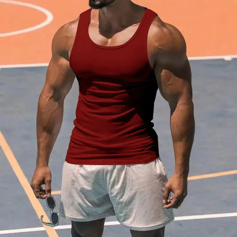 American Vest, Summer Europe And The United States Men Stretch Sports Gym Training, Tight Hurdle Sleeveless Top Solid Color Vest