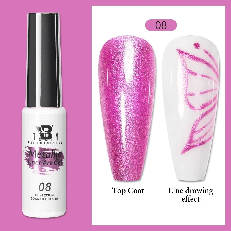 5ML Gold Silver Metallic Liner Paint Gel Polish Chrome Mirror Metal Effect Super Bright French UV LED Semi Permanent Nail Gel Lootquake LLC