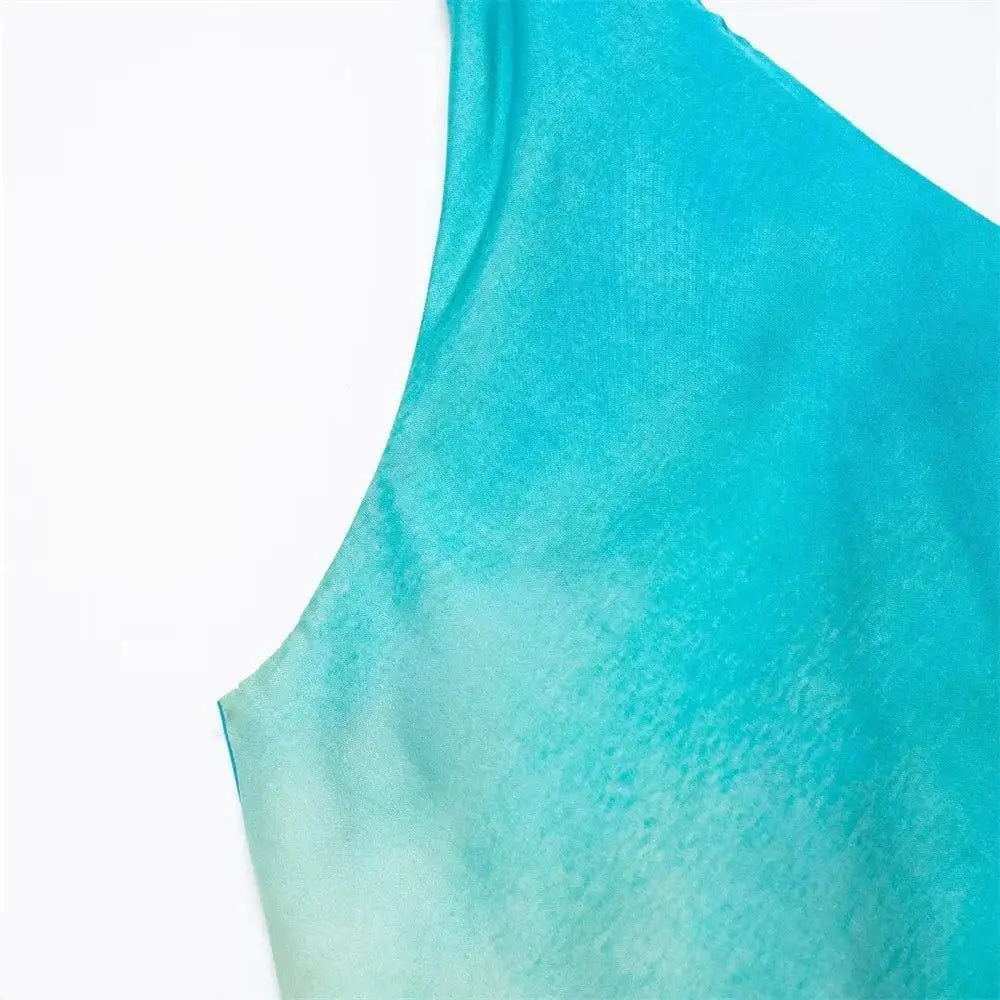 Gradient Long Dress Women Elegant One Shoulder Sleeveless Party Dress Female 2024 Summer Backless Tie-dye Lady Mermaid Robe