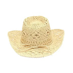 Summer Outdoor Men Women Hand-woven Western Cowboy Straw Hats Wide Brim Breathable Beach Jazz Cap Sun Protection Hat