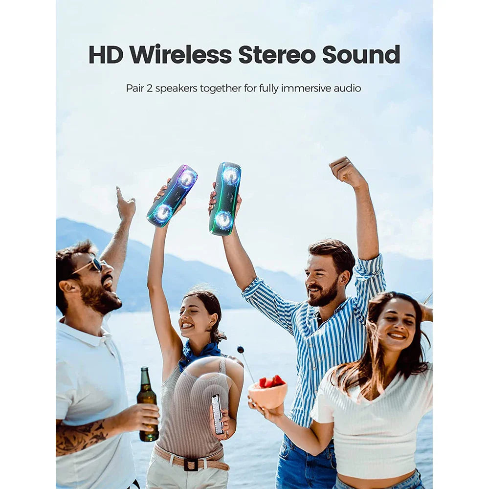WISETIGER Bluetooth Speaker Outdoor IPX7 Waterproof 25W BT5.3 Loudspeaker Stereo Surround Speaker with Cool Pulsing EQ Lights Lootquake LLC
