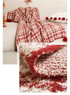 Half Flannel Plaid Blanket with Wool Balls Four Season Universal Red Soft Sofa Blanket Warm Napping Shawl for Home Travel Lootquake LLC