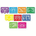4 PCS Mexican Party Banners,  Plastic Papel Picado Mexico Decor, Easter Decor, ,  Day of The Dead Decoration, 18 Feet Total  ﻿ Lootquake LLC