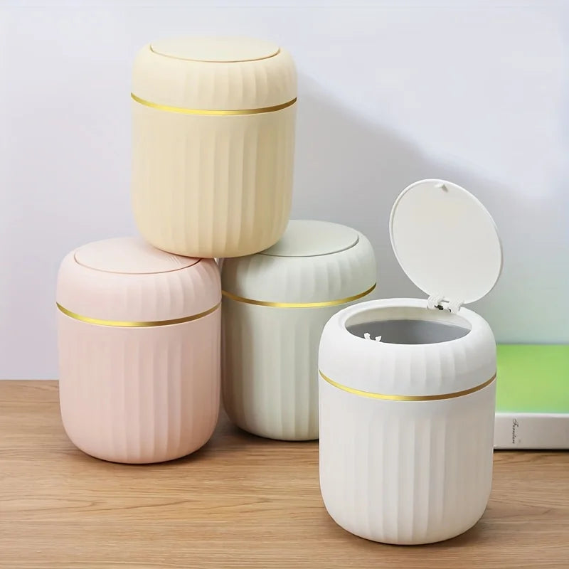 Elegant ultra large capacity mini trash bin with lid, stylish white and gold desktop trash bin suitable for home,office, bedroom Lootquake LLC
