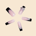 Luxury Women Girls Super Long Square Black French Sparkling Bow Decoration Full Coverage Wearable Fake Nail Press on Nail Art Lootquake LLC