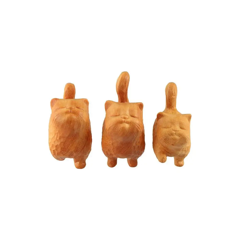 Cat Ornament Hand-carved Wooden Cat Statue Tiny Cute Cat Sculpture Miniature Creative Animal Figurine Desktop Lootquake LLC
