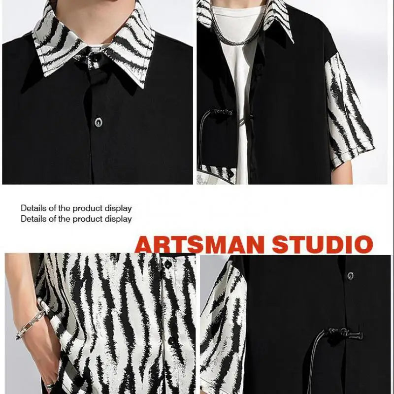 M-5XL Plus Size Mens Short Sleeve Shirt Chinese Traditional Tai Chi Kung Fu Mandarin Collar Frog-Button Clothes Summer Tops Man Lootquake LLC