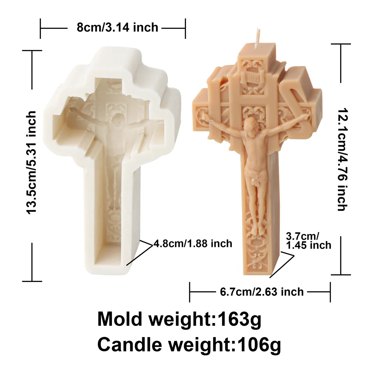 3D Jesus Cross Sculpture Candle Silicone Mold Resin Casting for Aroma Beads Soap DIY Handmade Decoration Gift Craft Lootquake LLC