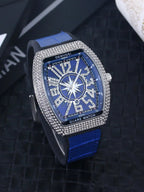 Luxury Diamond wristwatch for women Fasion and elegant quartz watch with silicone watchstrap Waterproof luminous Tonneau watch