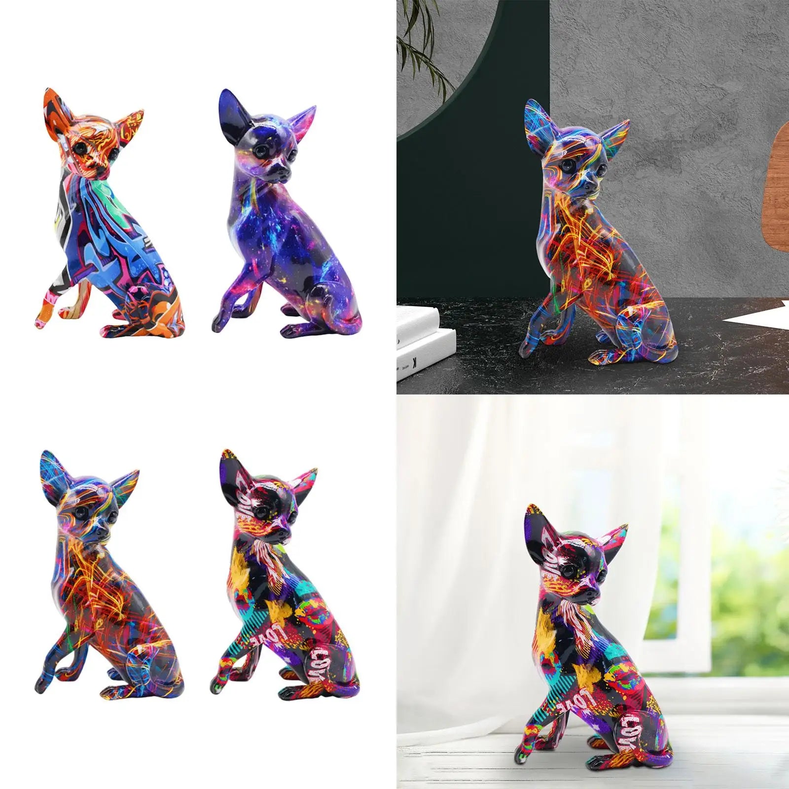 Dog Sculpture Desk Decor Lovely Creative Ornament Splashing Color Art Work Lootquake LLC