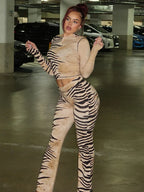 Weird Puss Tiger Print Hooded Crop Top Set