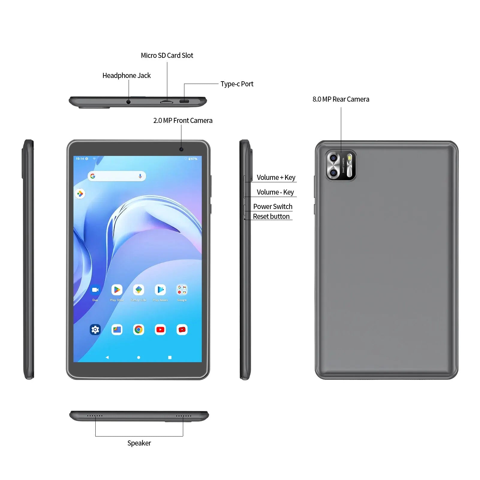 PRITOM 8 Inch Tablet Android 13, 8GB(4+4 Expand) RAM 64GB ROM,1TB Expand,1280x800 IPS Screen 5000MAH Battery,Dual Camera, WiFi Lootquake LLC