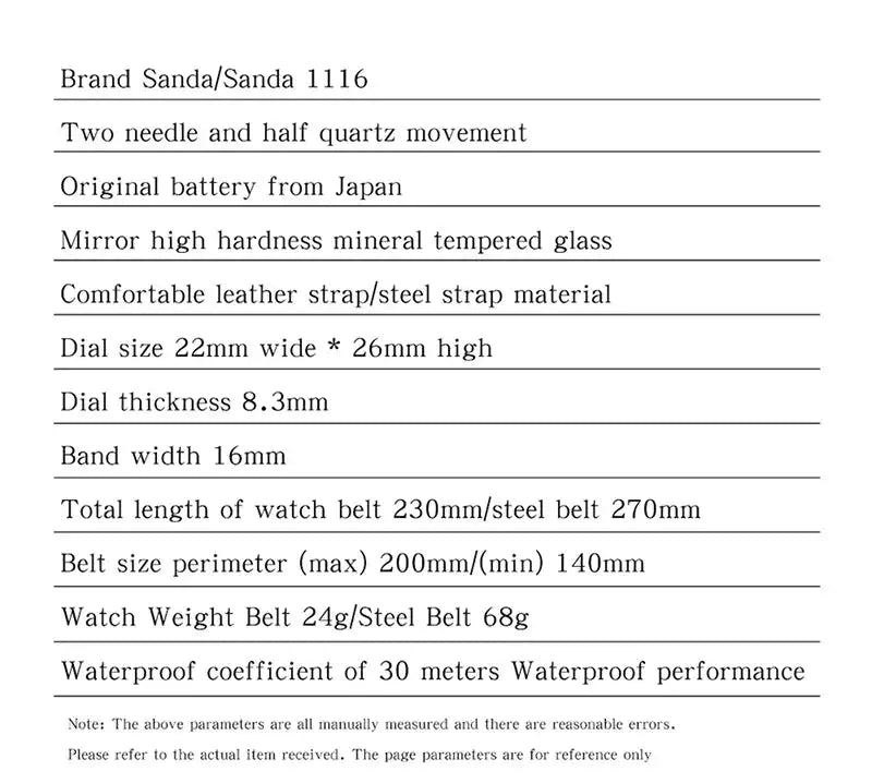 SANDA 1116 New Fashion 2024 Elegant Design Rectangle Dial Water Resistant Quartz Movement Business Women Analog Wrist Watch