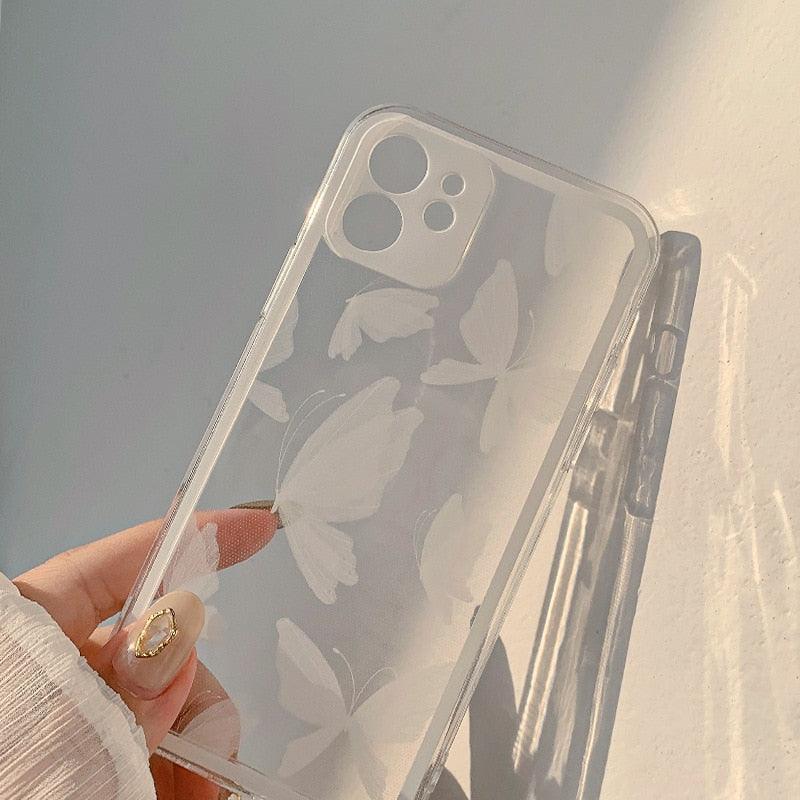 Transparent White Butterfly Cute Soft Silicone Clear Phone Case For Iphone X Xr Xsmax 11 12 Mini 13 Pro Max 8 7 Plus Cover Transparent Clear Soft Slim Flexible Back Case Anti-scratch Shockproof Bumper Cover Stevvex