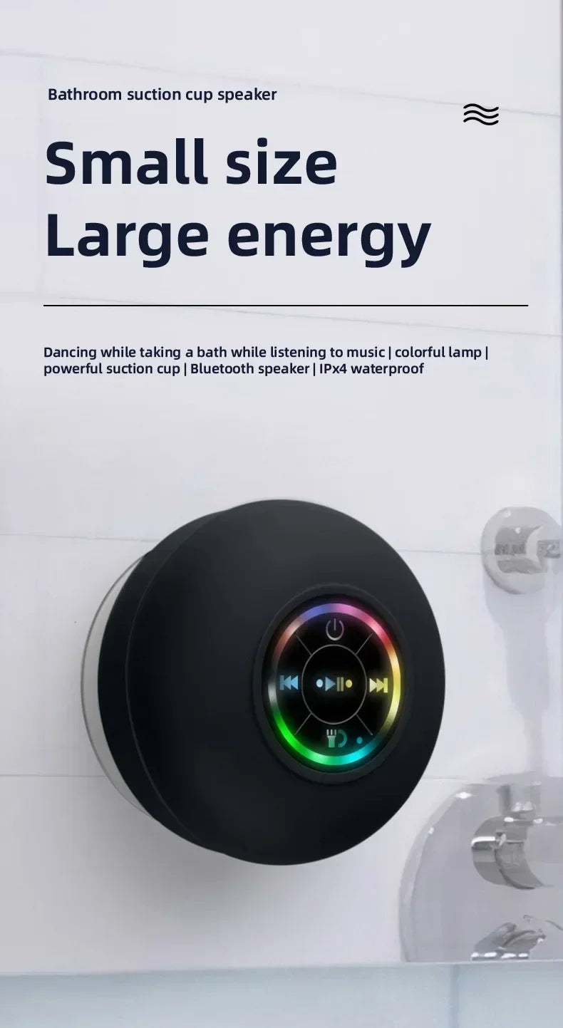 Mini Bluetooth Speaker w/ LED Lights & Super Suction |   IPX4 Waterproof for Bathroom/Outdoor |   Portable Wall Adsorbable Sound Lootquake LLC